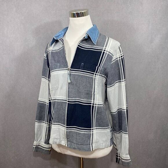 Victoria Jones Woman Jackets & Blazers - NWOT Victoria Jones Denim and Plaid Shirt Jacket